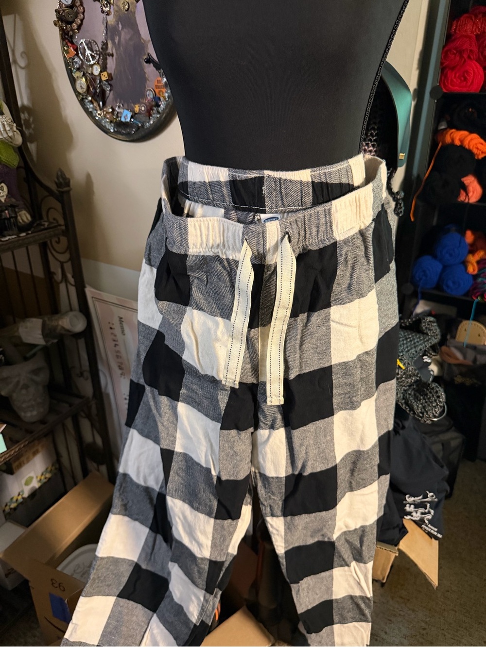 Black and White Buffalo Check Drawstring  Lounge Pants